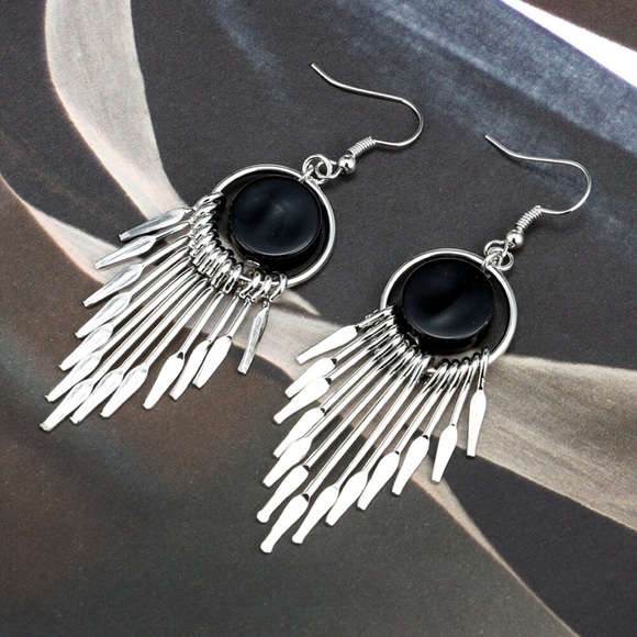 GlitzBlitz Boutique Jewelry - Any 2/$20! Silver/Black Fringed Boho Drop Earrings